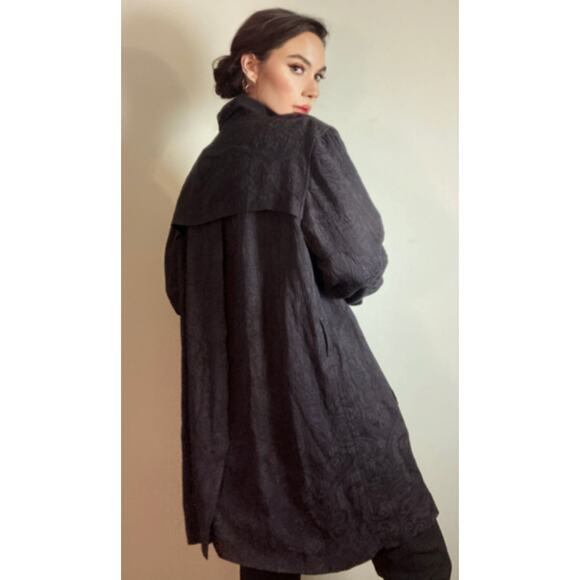 Dries Van Noten ~ BEAUTIFUL Utility Trench Coat Embroidered Navy ~ Sz Large - Picture 3 of 10